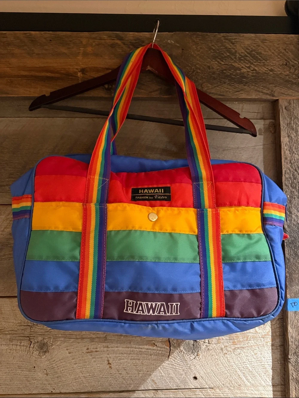 vintage Hawaii Fashion by Victor rainbow-striped duffle bag